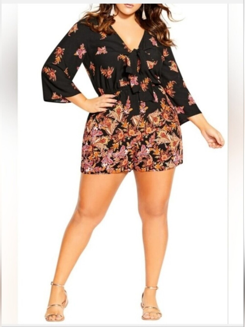 City Chic Black Floral Boho Romper - Picture 4 of 5